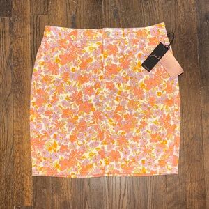 Floral Pencil Skirt in Orange and Pink